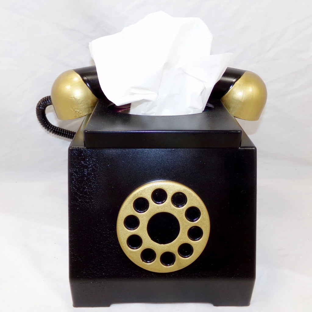 Old-Time Victorian Telephone Painted Tissue Box Cover Black Brass Steampunk | eBay