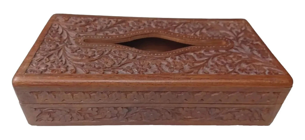 CARVED SOLID WOOD CARVED FLOWERS TISSUE BOX COVER BOHO | eBay