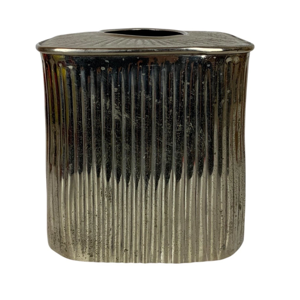 Square Ribbed Silver Metal Tissue Box Cover Decorative Accent Made In India | eBay
