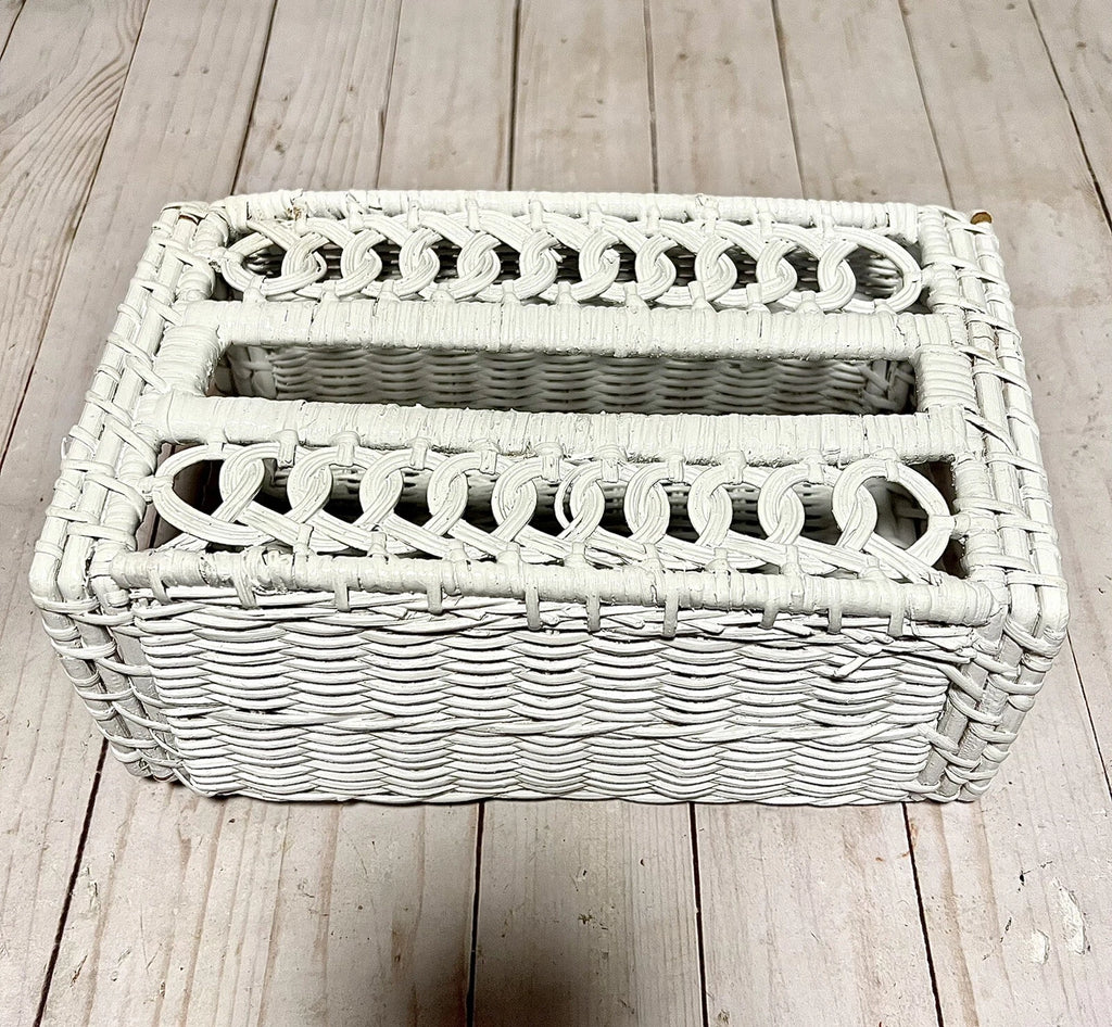 Vintage Woven Wicker Rattan White Tissue Box Cover Farmhouse Style 10x5 | eBay