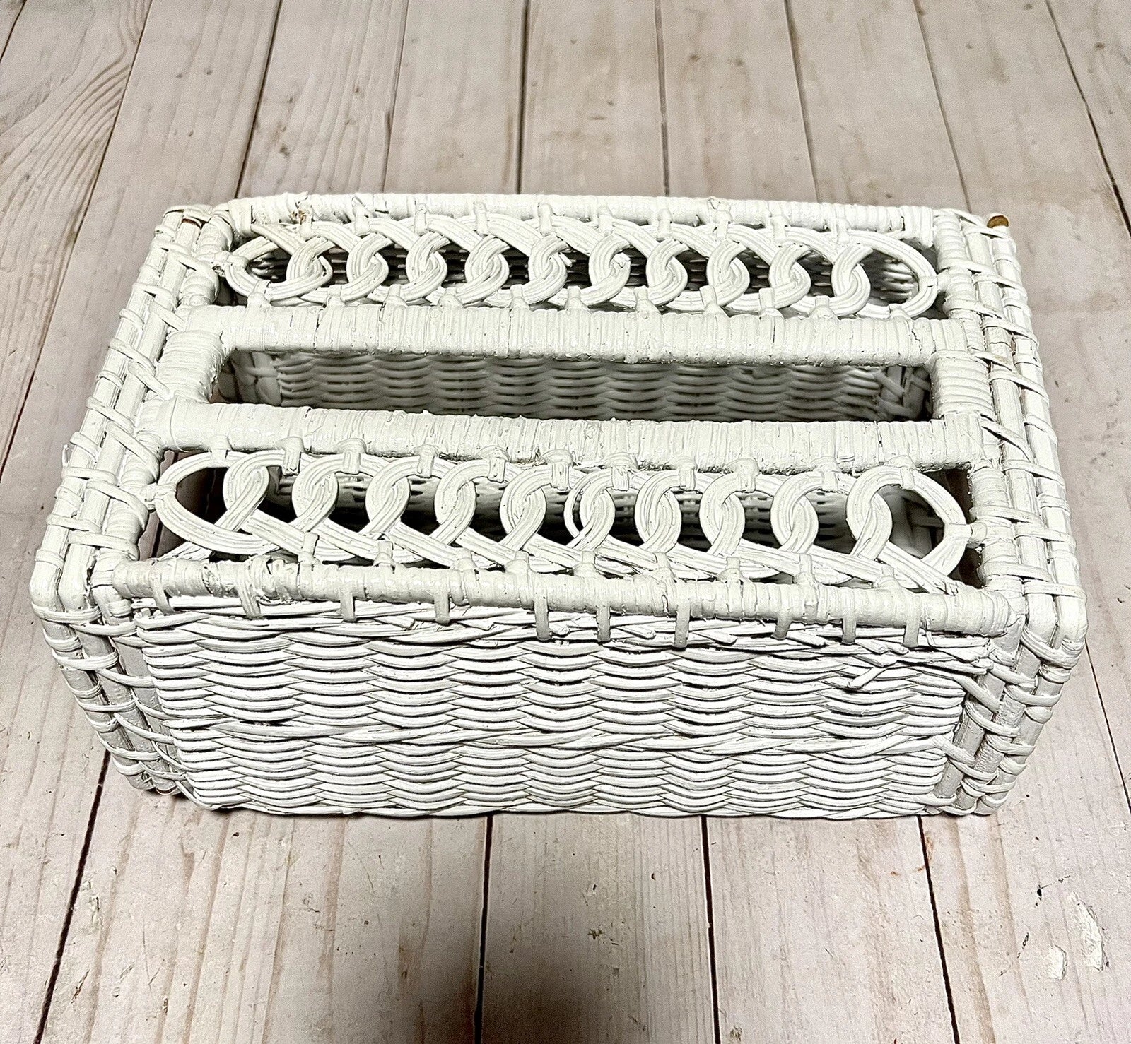 Vintage Woven Wicker Rattan White Tissue Box Cover Farmhouse Style 10x5 | eBay