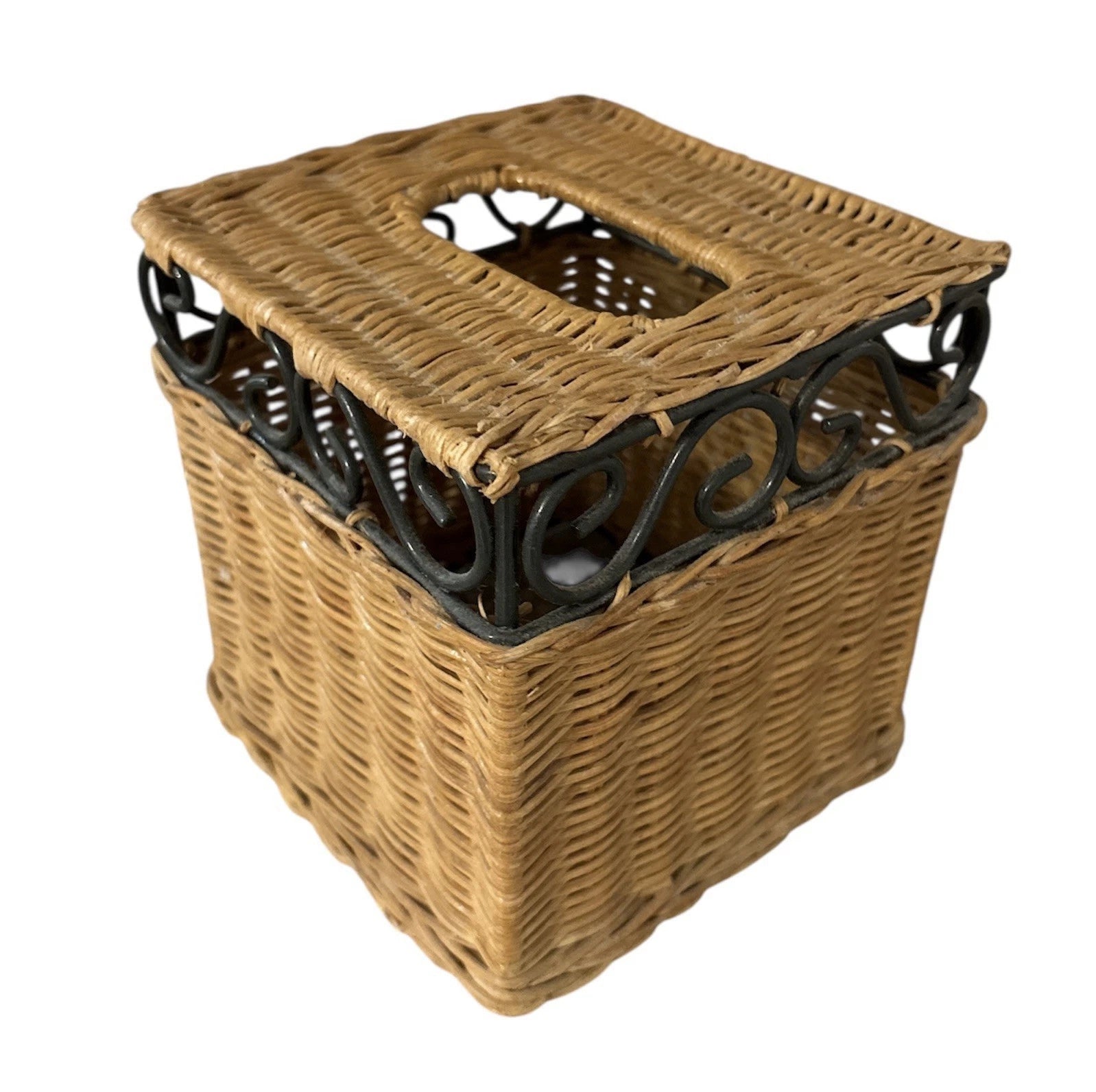 Brown Wicker and Metal Square Tissue Box Cover | eBay