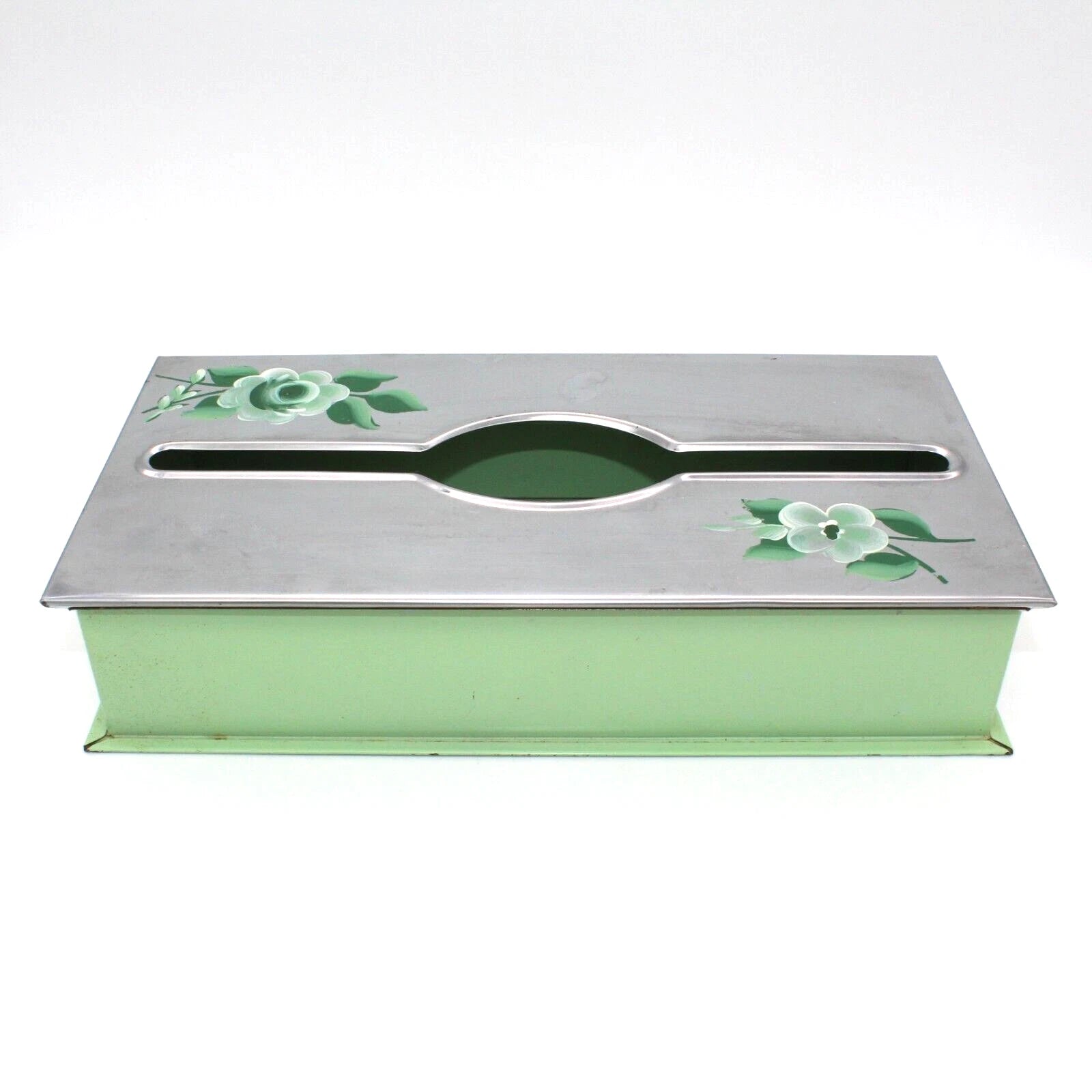 VTG 50s Pastel Green Metal Handpainted Tole Roses Wall Tissue Box Holder Cottage | eBay