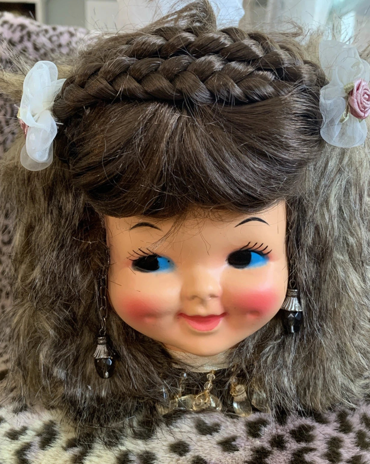 Vtg 70's Doll Head Face brown HAIR Tissue Box Cover Dispenser KITSCH Side Eyes | eBay