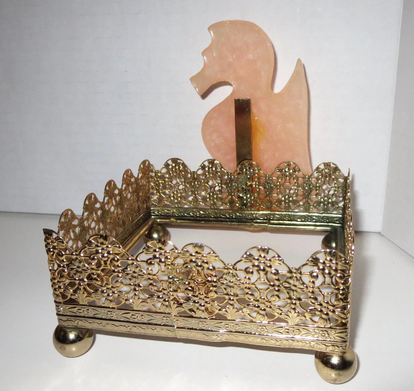 Vtg MCM Seahorse Gold Tone Tissue Box Holder 4.5 x4.5" Resin W/ Rose Quartz Look | eBay