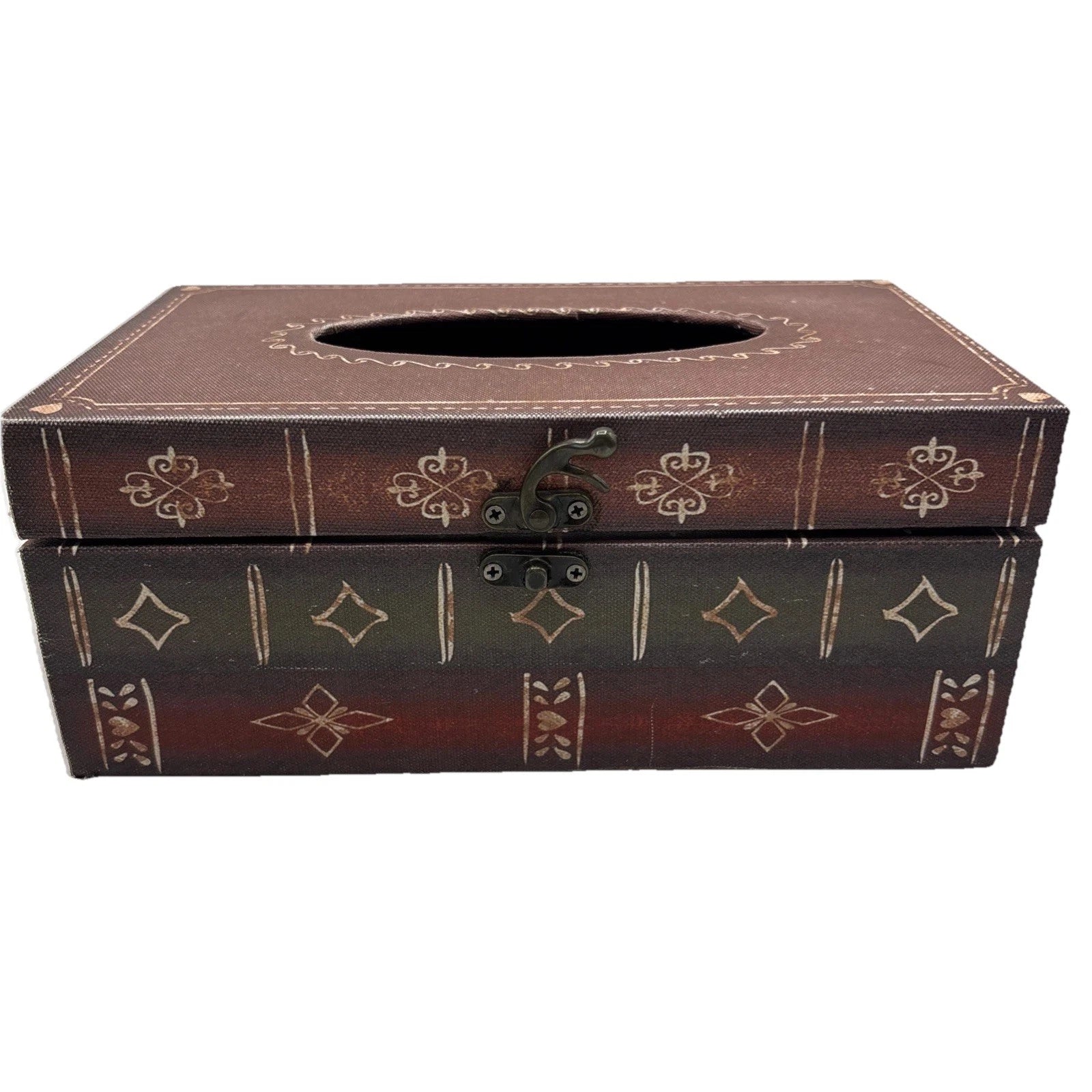 Faux Wood Book Shape Tissue Box Holder Rectangle Box With Metal Closure | eBay
