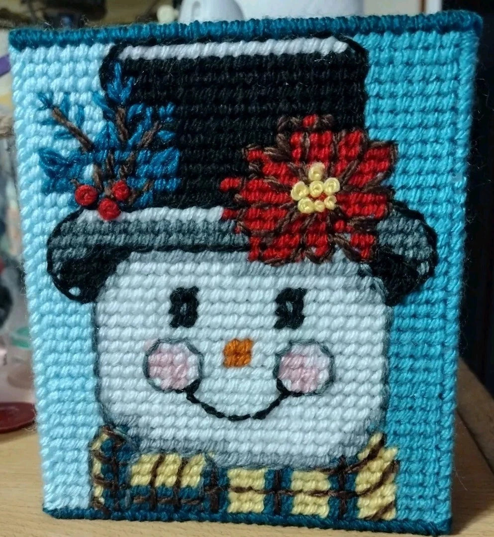 Plastic Canvas Christmas Snowman Tissue Box Cover. Handmade. | eBay