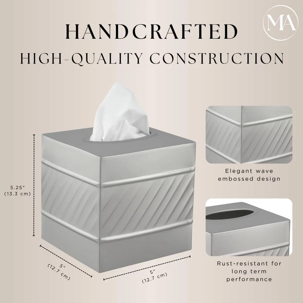MONARCH ADOBE Handcrafted Wave Embossed Tissue Box Cover Square, Pewter | NIB | eBay