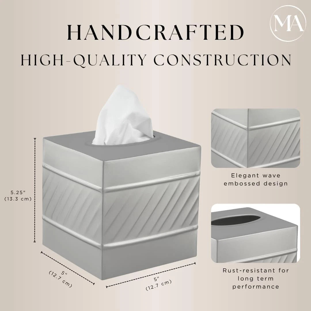 MONARCH ADOBE Handcrafted Wave Embossed Tissue Box Cover Square, Pewter | NIB | eBay