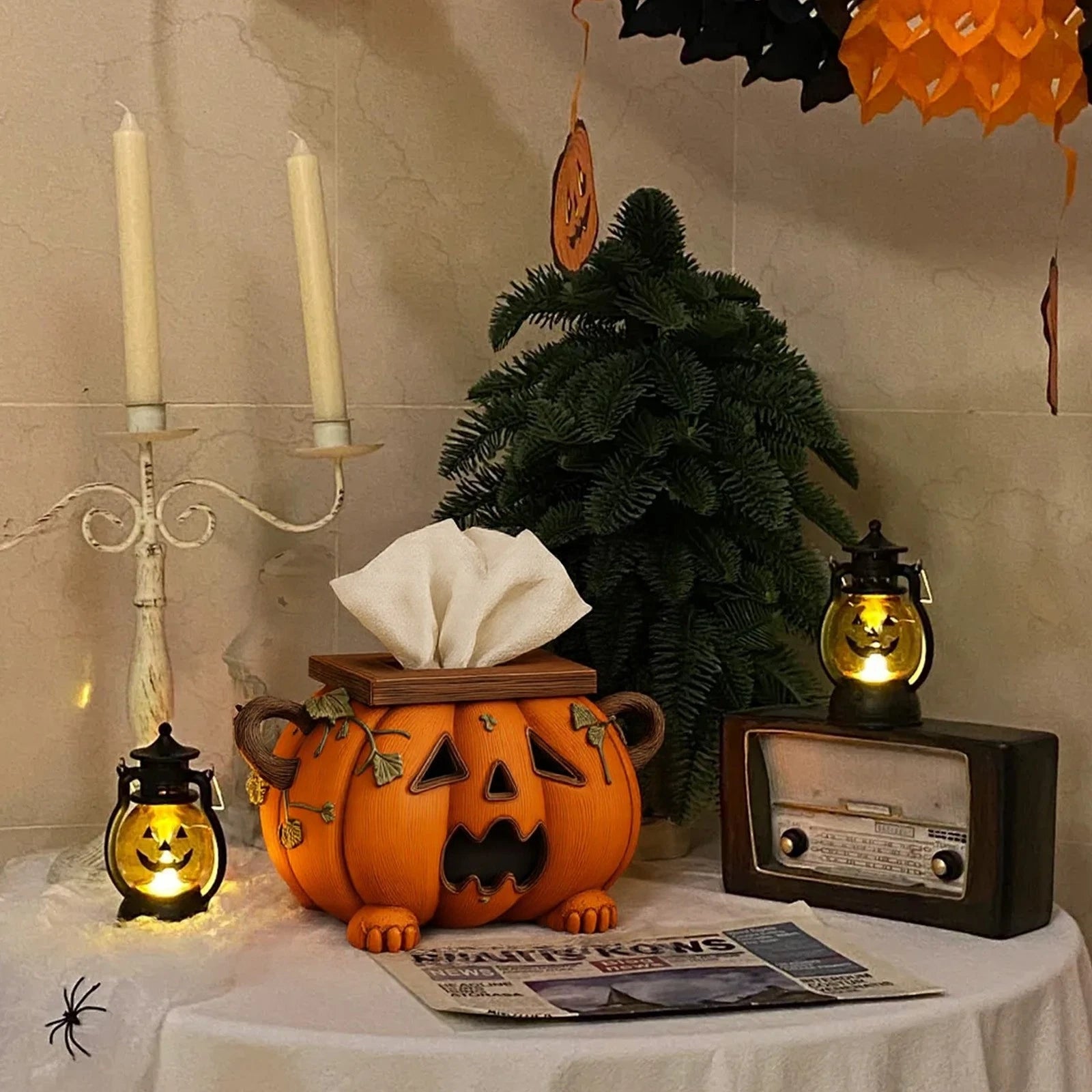 Halloween Pumpkin Tissue Box Holder, Spooky Pumpkin Facial Paper Box Cover Decor | eBay