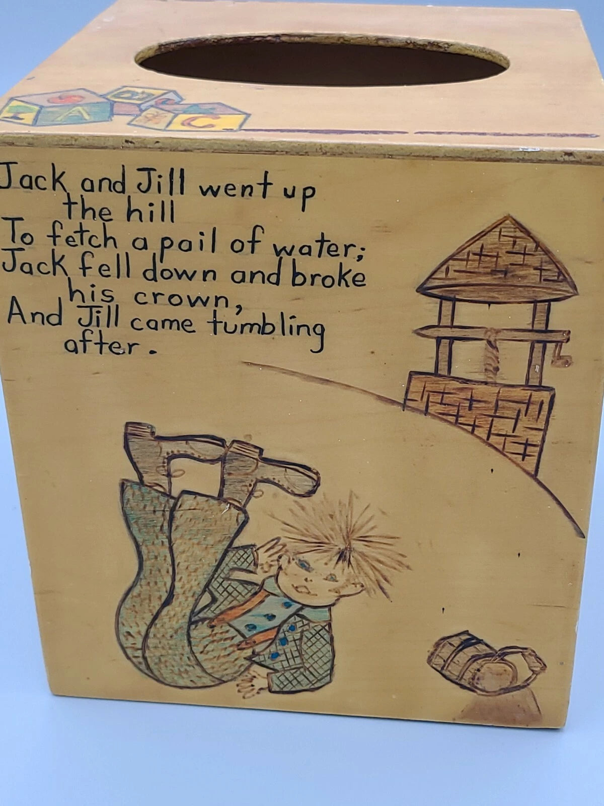 Vintage Wooden Tissue Box Holder Folk Art Handpainted 60/70s Nursery Rhymes | eBay