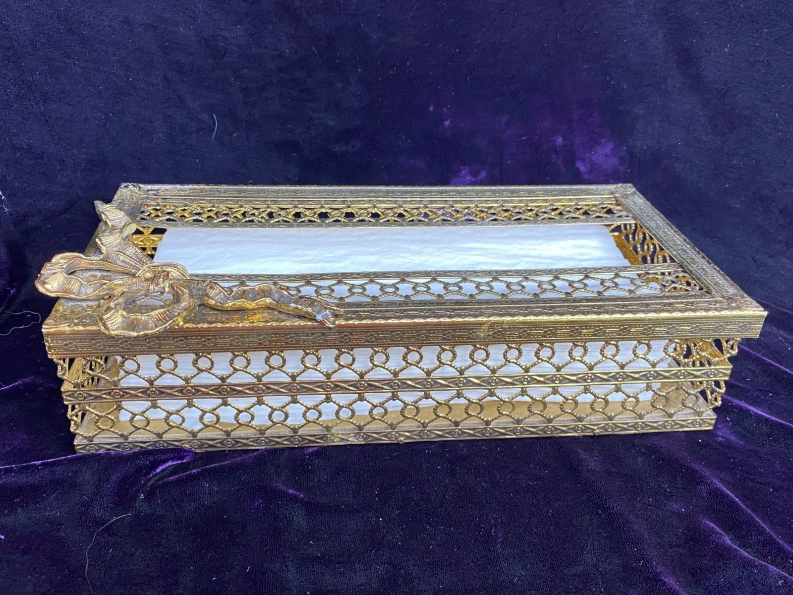 Vtg Goldtone Metal Kleenex Tissue Dispenser Brass Bow Granny Chic Cottage Core | eBay
