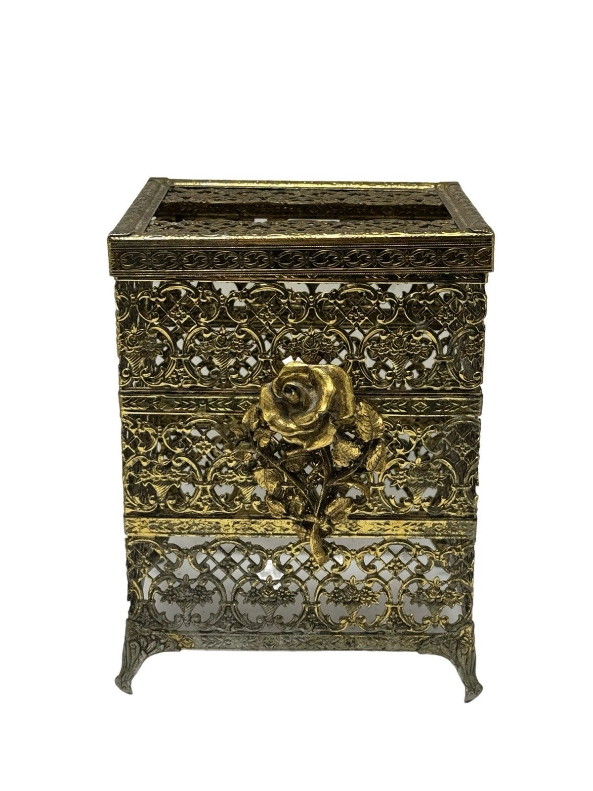 Vintage Gold Metal Cut Out Tissue Box Holder Rose Design Mid Century Modern 5.5” | eBay