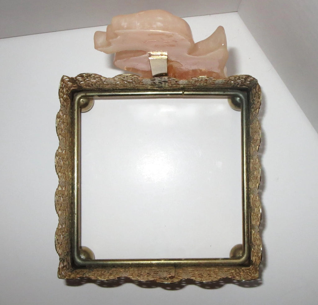 Vtg MCM Seahorse Gold Tone Tissue Box Holder 4.5 x4.5" Resin W/ Rose Quartz Look | eBay