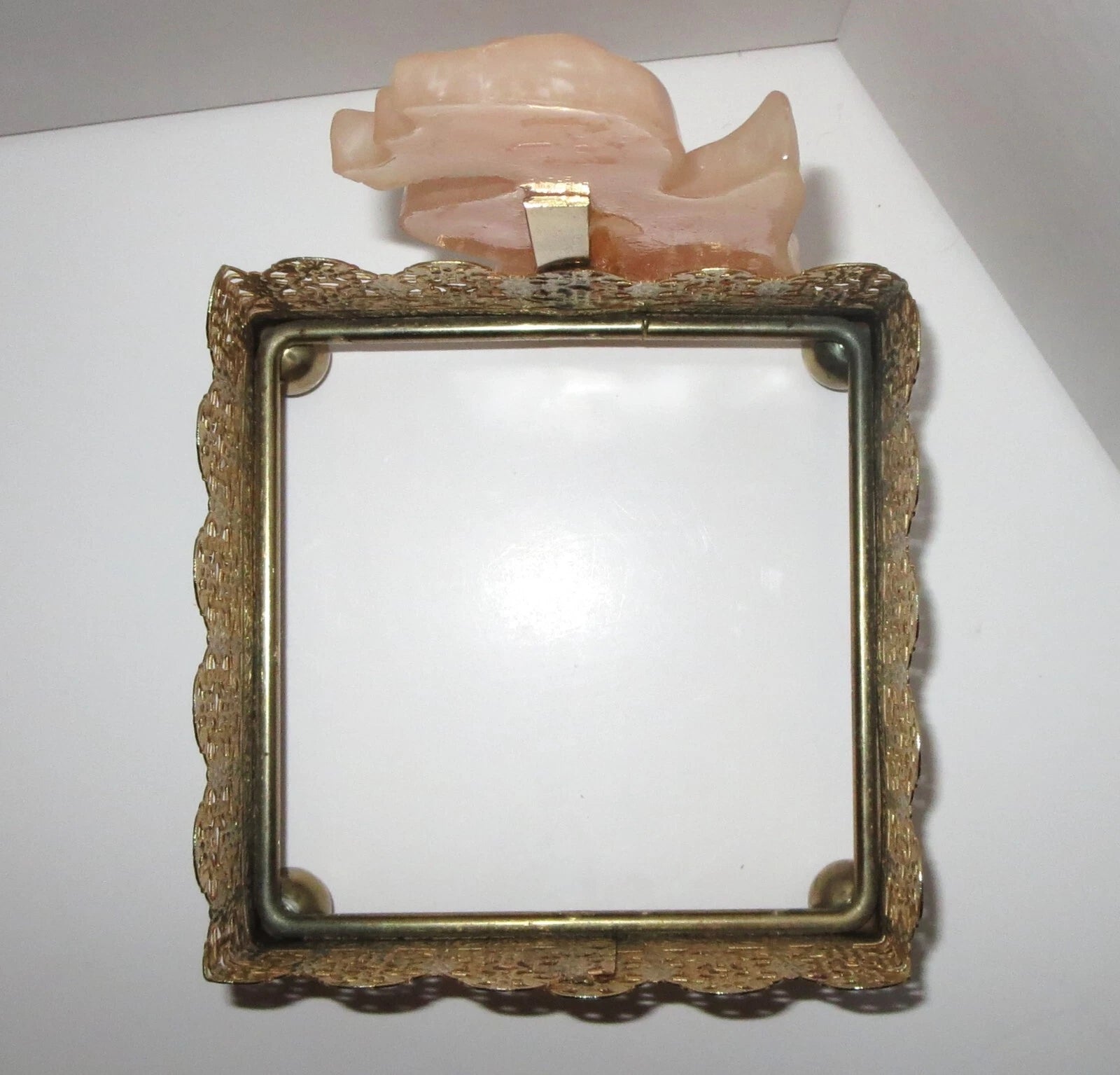 Vtg MCM Seahorse Gold Tone Tissue Box Holder 4.5 x4.5" Resin W/ Rose Quartz Look | eBay