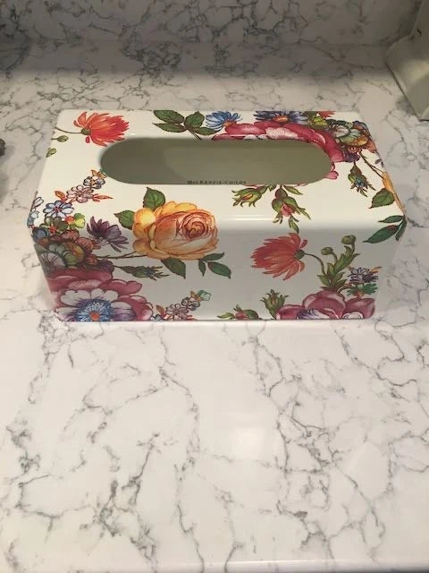 MACKENZIE CHILDS White Flower Market Tissue Box Cover Rectangular Home Decor | eBay