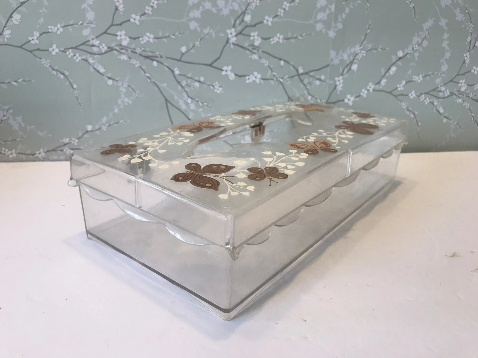 Vtg Wolff Products Clear Acrylic Plastic Hinged Tissue Box Holder Butterflies | eBay
