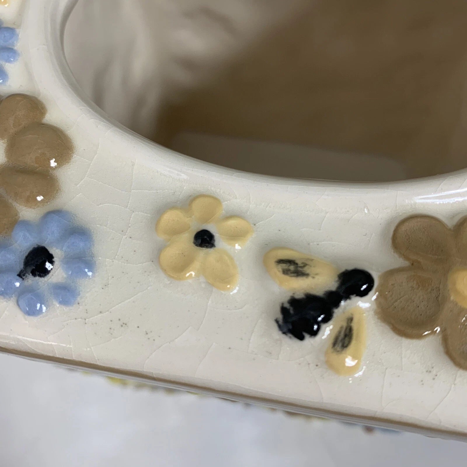 Vintage Ceramic Tissue Box Cover Floral Bumblebee Print Blue Yellow Brown | eBay