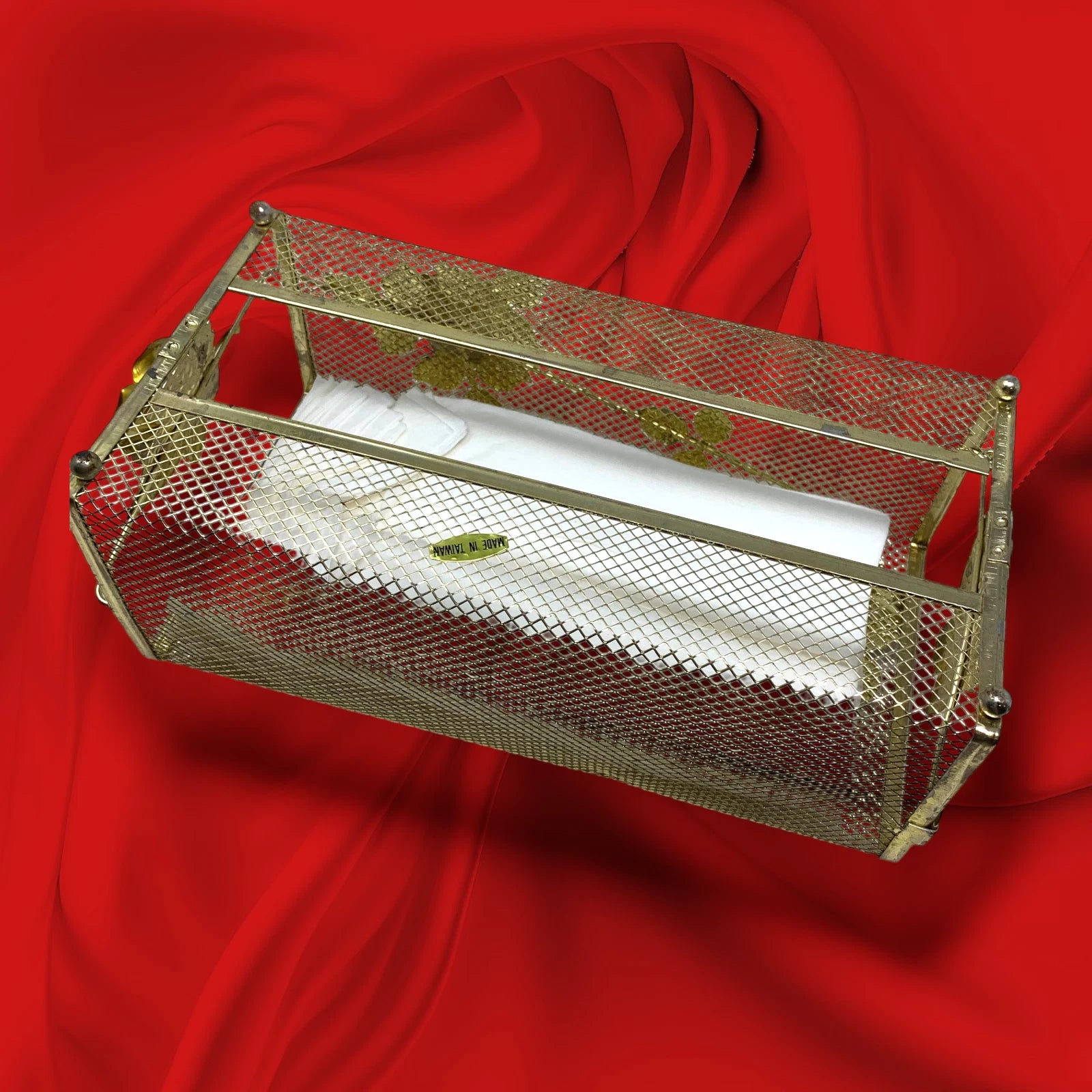 Vtg Hollywood Regency Gold Metal Mesh Tissue Box Cover Holder Floral Roses MCM | eBay