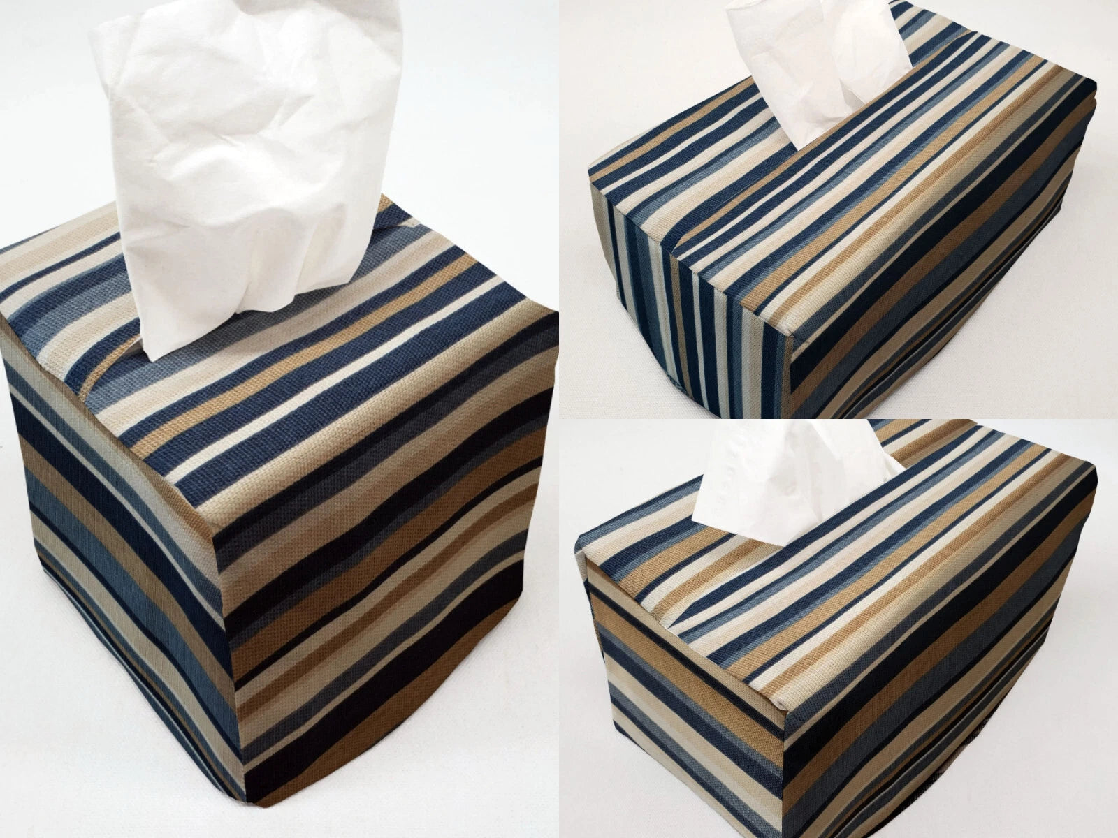 Blue Gray Beige Stripes Tissue Box Cover | eBay