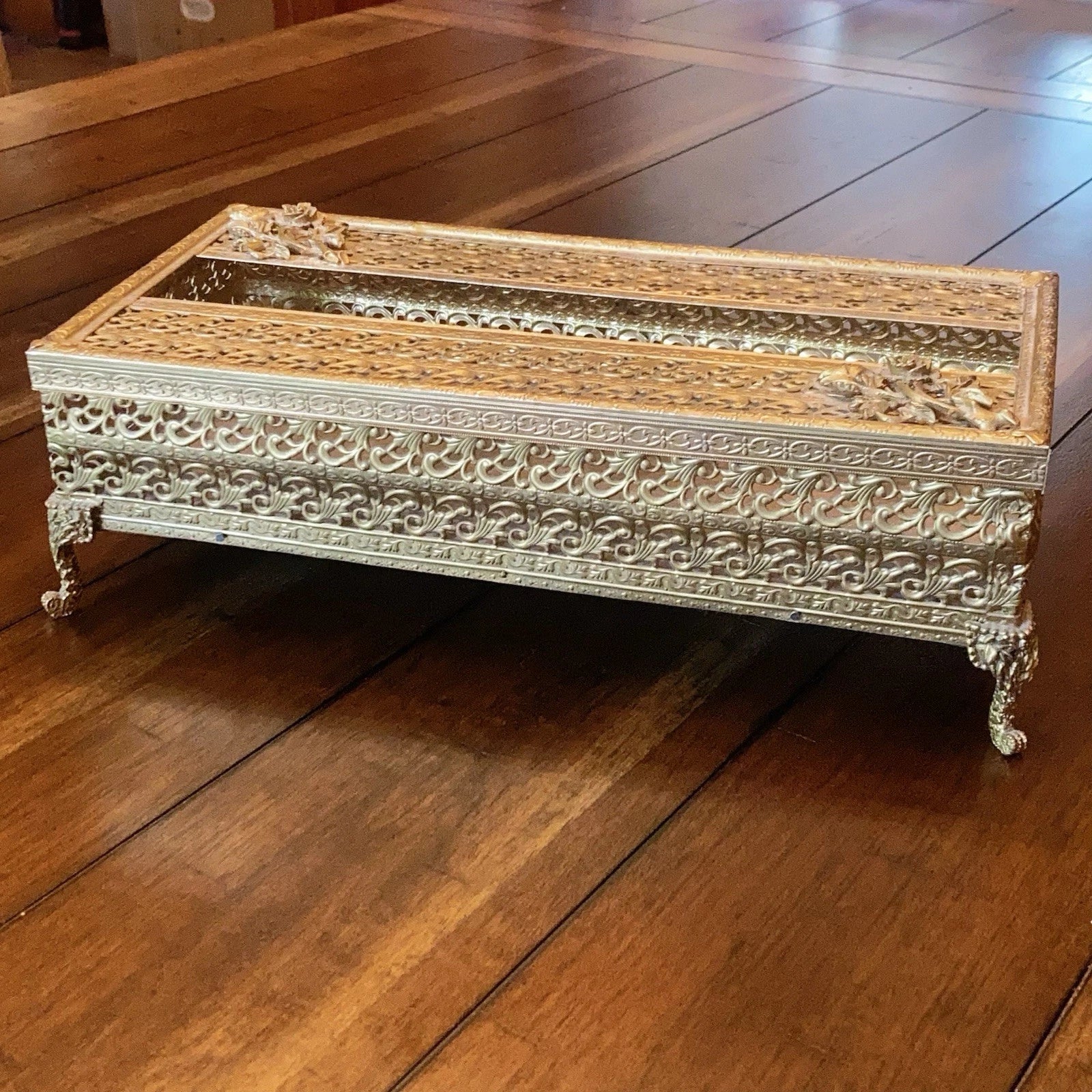 Vintage Brass Filigree Tissue Box Holder Floral Flower Roses Hollywood Regency | eBay