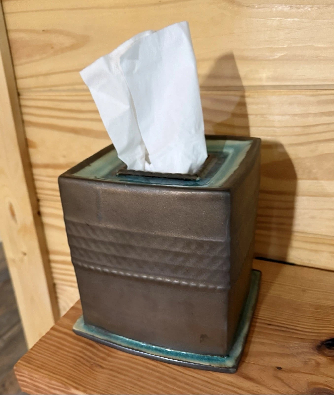 Kobe Ceramic Tissue Box Cover. Turquoise With Bronze Glaze. | eBay