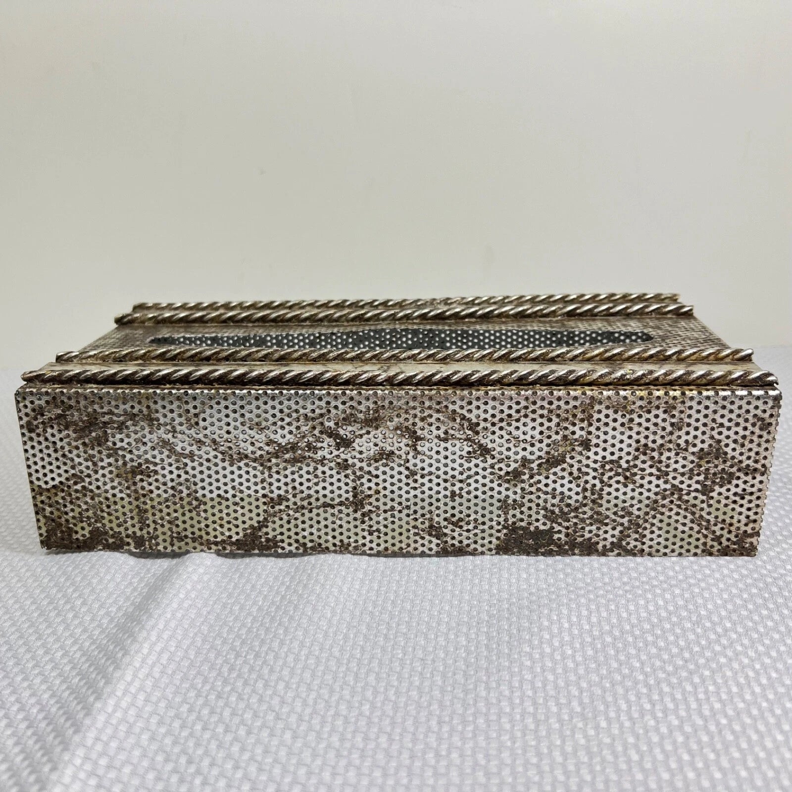 Vtg MCM Metal Tissue Box Cover Italy Silver Tole Gilt Rope Hollywood Regency | eBay