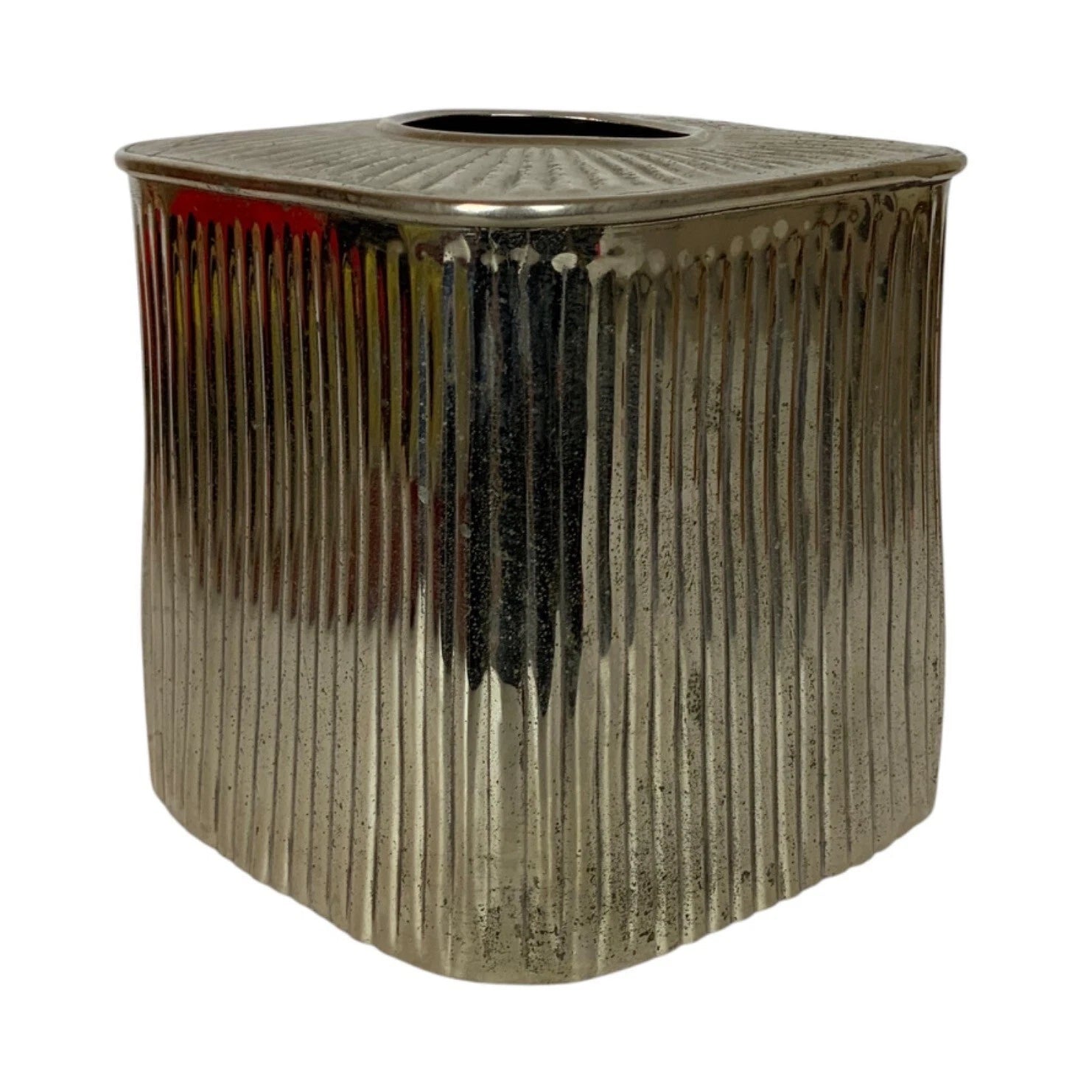 Square Ribbed Silver Metal Tissue Box Cover Decorative Accent Made In India | eBay
