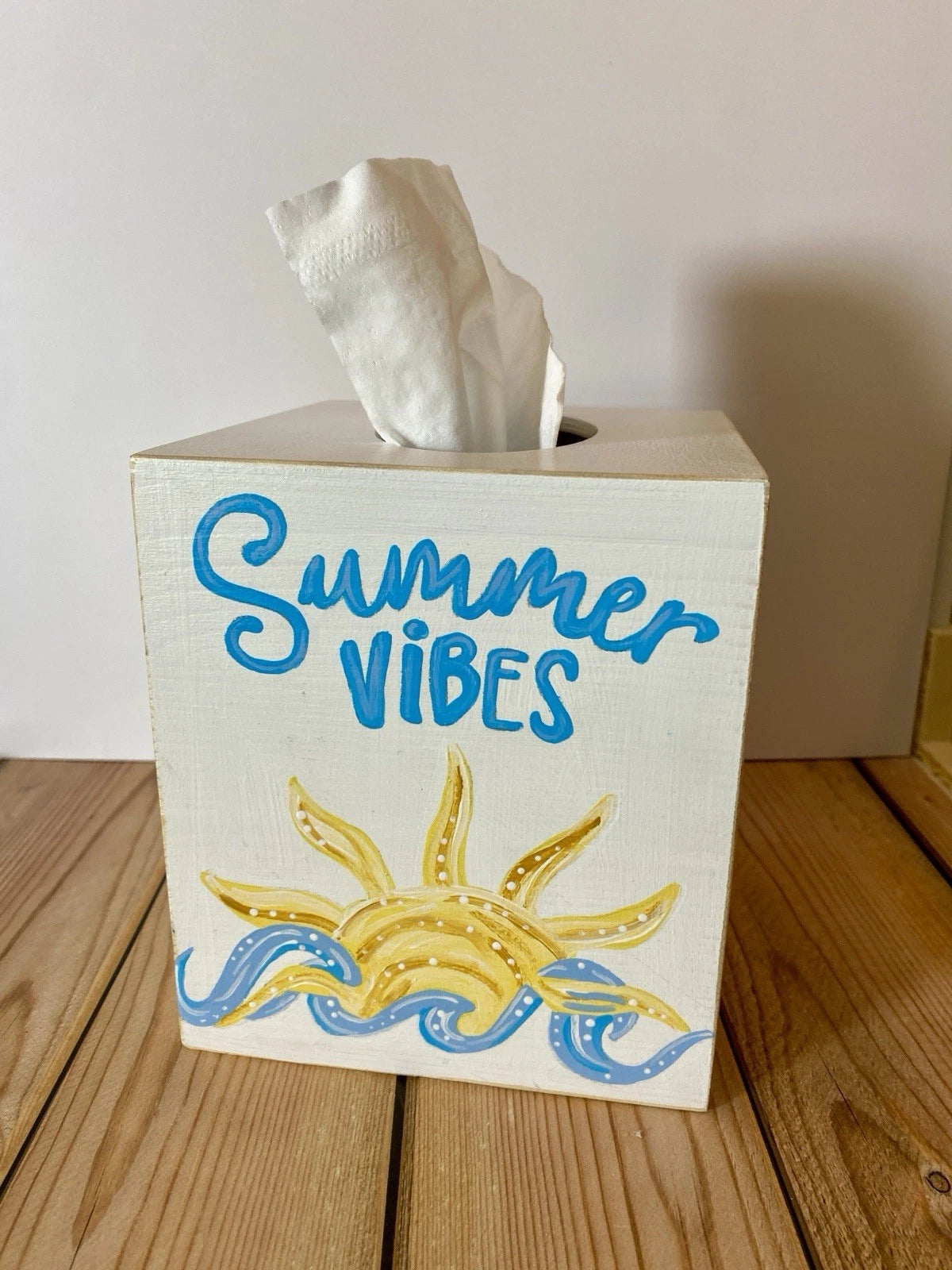 Hand painted wood tissue box cover summer beach house vibes | eBay