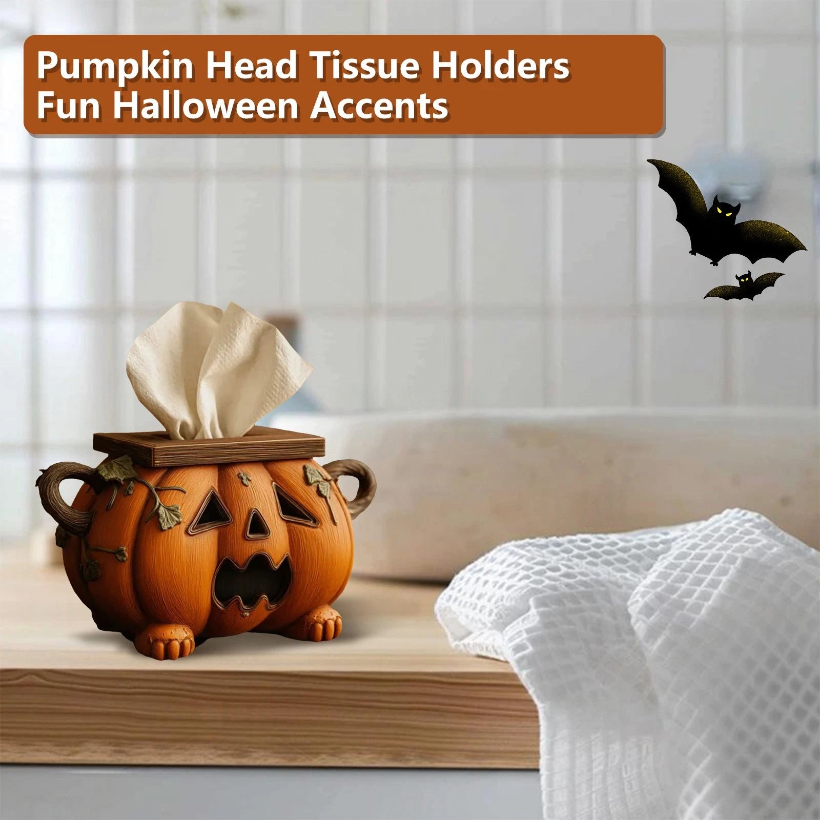 Halloween Pumpkin Tissue Box Holder, Spooky Pumpkin Facial Paper Box Cover Decor | eBay