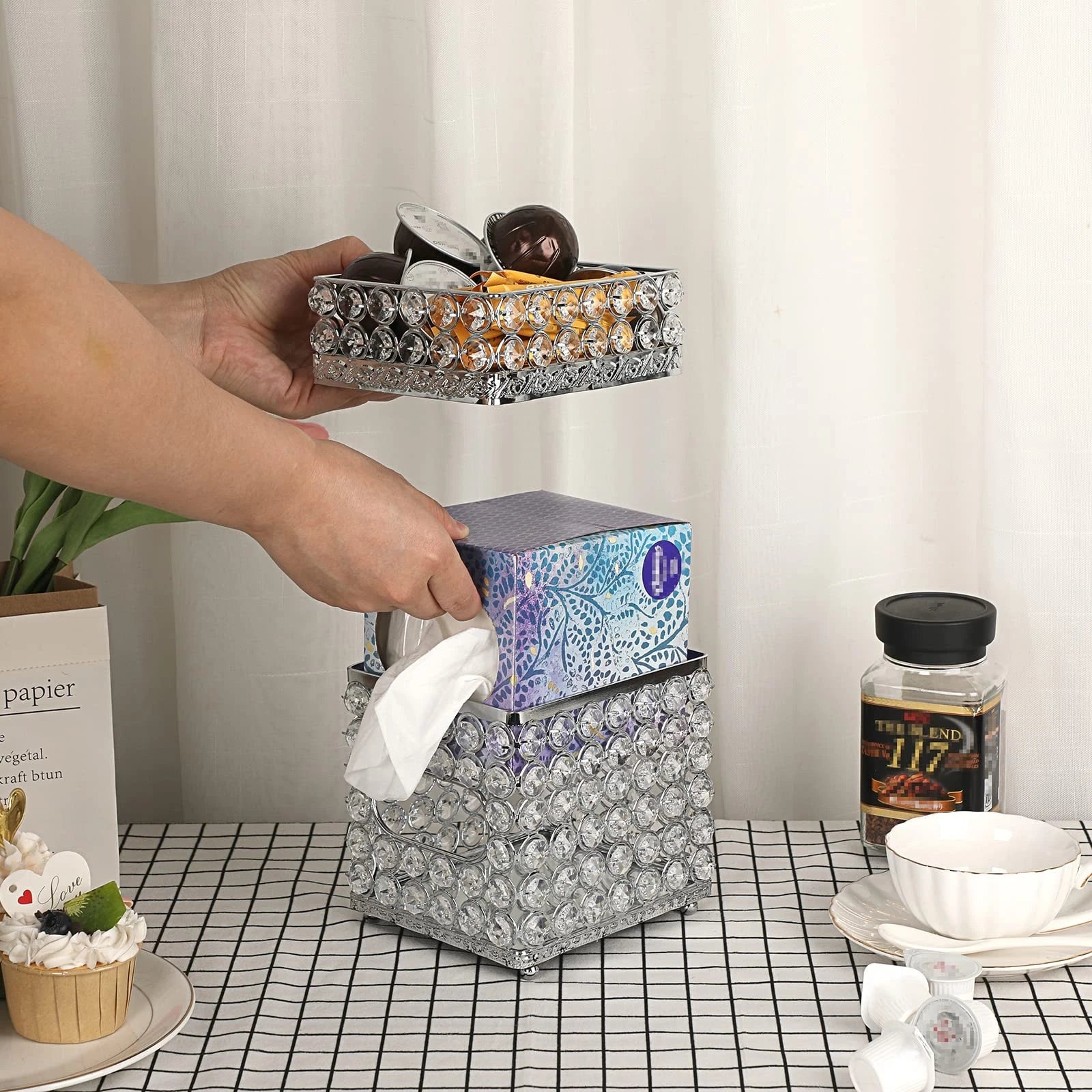 Crystal Square Tissue Box Cover Decorative Cube Tissue Box Holder With Tray Styl | eBay
