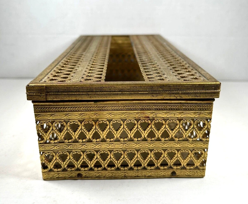 Vintage Gold Filigree Metal Tissue Box Holder Mid 20th Cen. Hollywood Regency | eBay