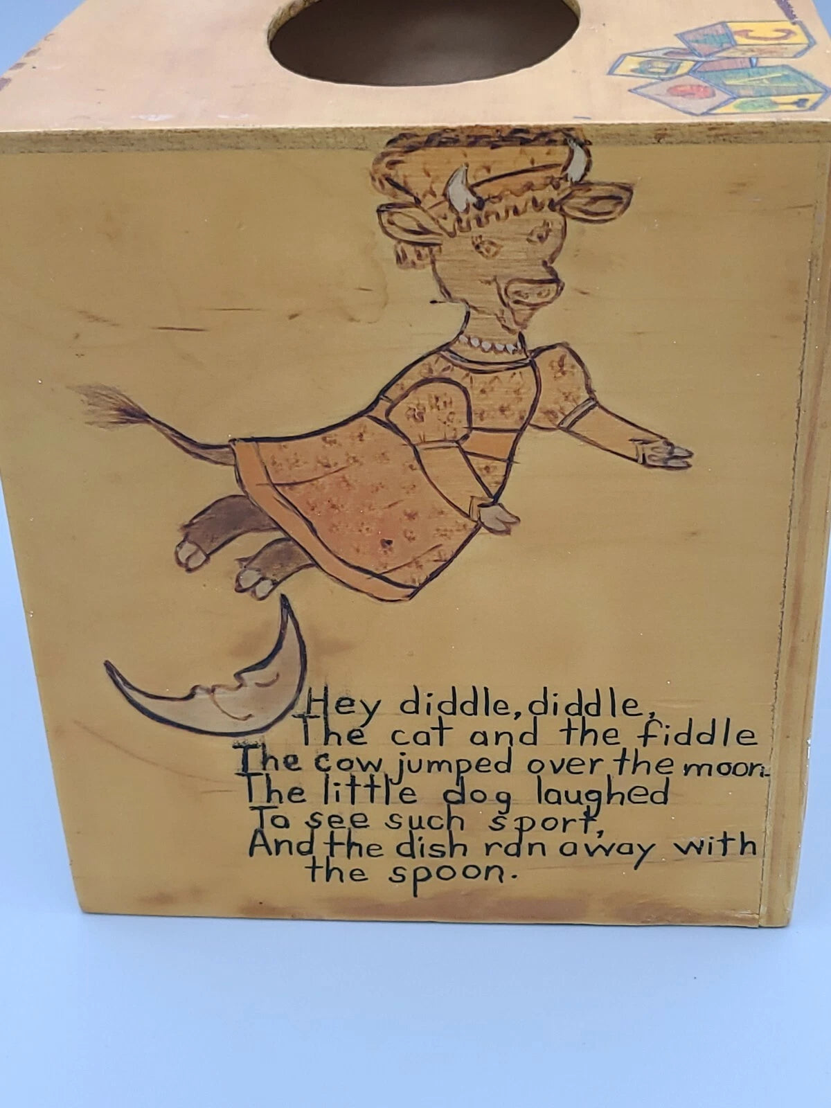 Vintage Wooden Tissue Box Holder Folk Art Handpainted 60/70s Nursery Rhymes | eBay