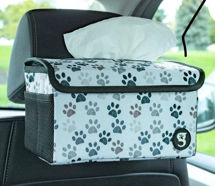 geckobrands Portable Car Headrest Visor Tissue Box Gray & White Paw Print Design | eBay