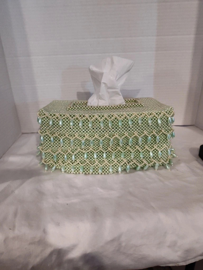 Handmade Green & White Beaded Tissue Box Cover 9.5"x4.5"x 5.5" Standard box size | eBay