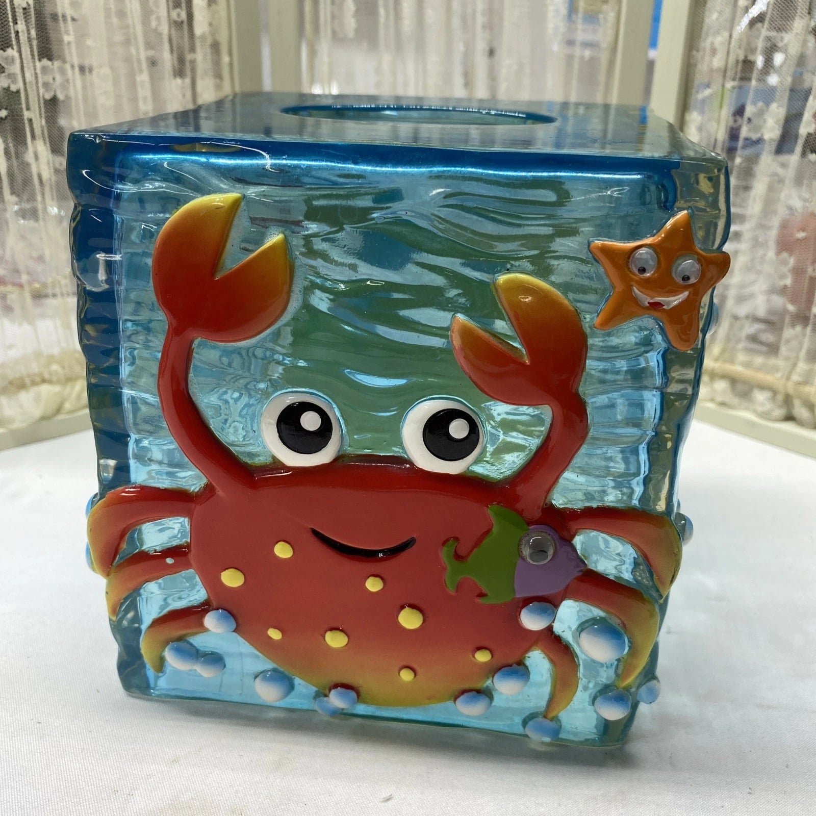 Blue Acrylic Red Crab Square Tissue Box Cover Underwater Starfish Bubbles | eBay