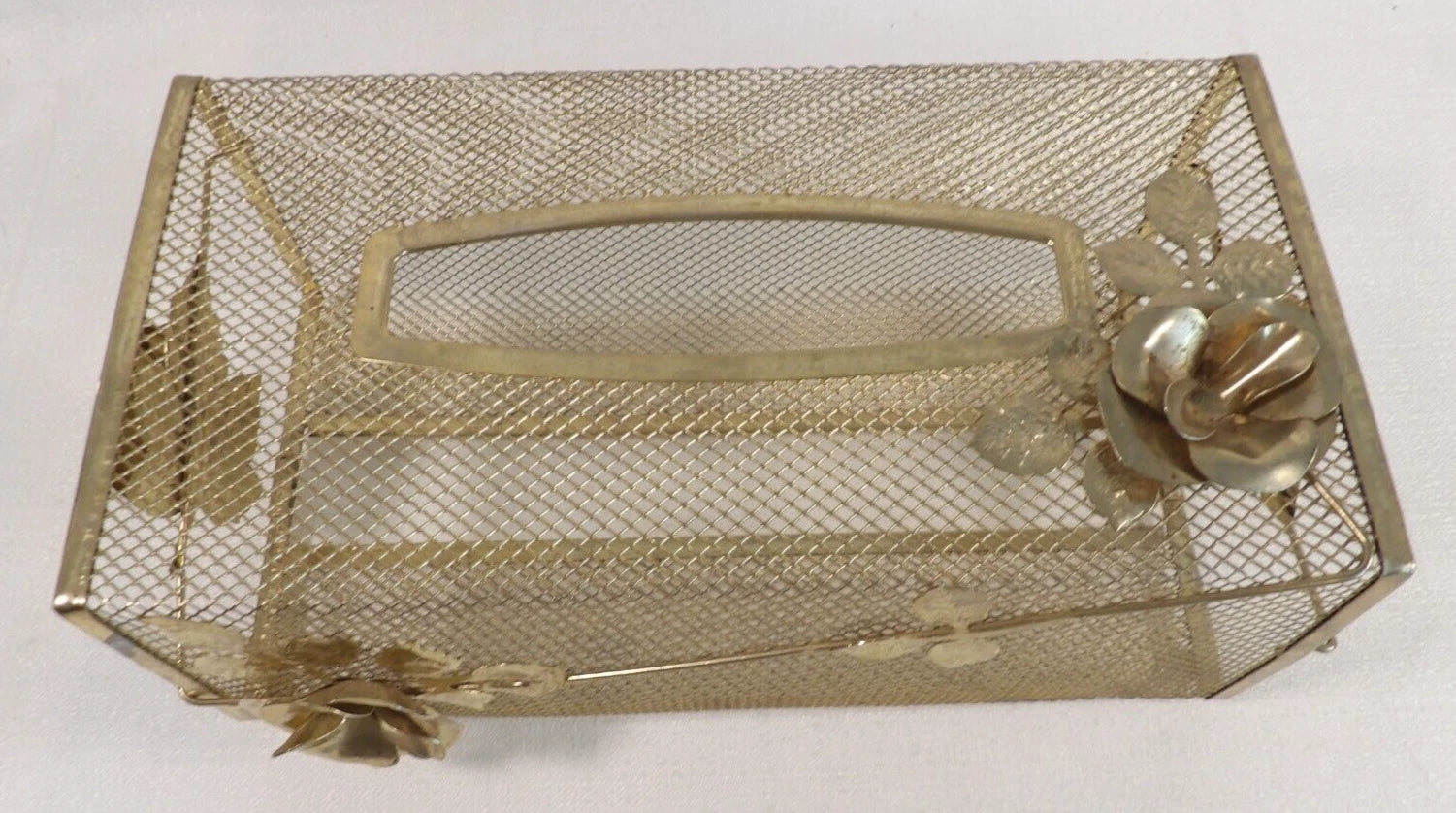 Vintage Tissue Box Holder Gold Color Metal Mesh w/Roses Hollywood Regency Style | eBay