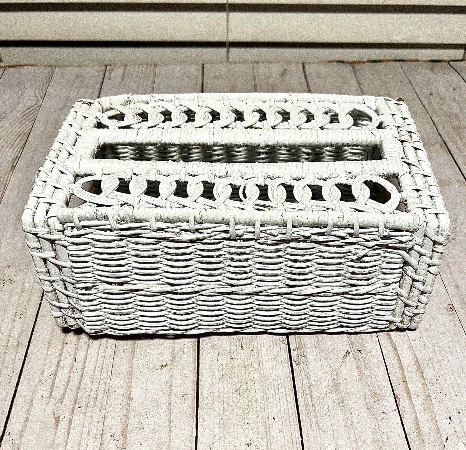 Vintage Woven Wicker Rattan White Tissue Box Cover Farmhouse Style 10x5 | eBay