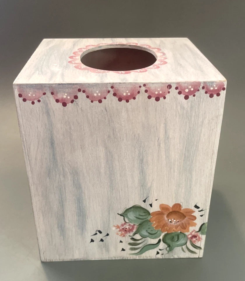 Vintage Square Hand-Painted Tissue Box Cover Floral Wooden | eBay
