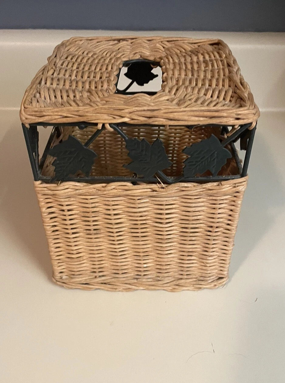 Springs Vintage Wicker/Rattan & Metal Ivy Leaf Vine Natural Tissue Box Cover | eBay