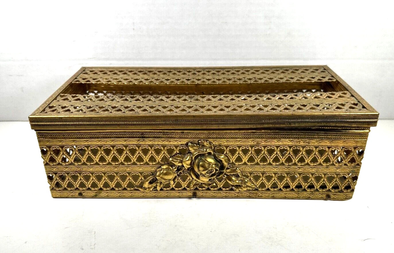 Vintage Gold Filigree Metal Tissue Box Holder Mid 20th Cen. Hollywood Regency | eBay
