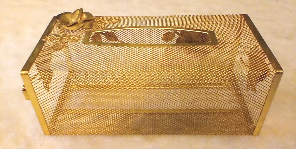 VINTAGE HOLLYWOOD REGENCY GOLD METAL FLOWERS TISSUE BOX HOLDER 10"x5" x4" | eBay