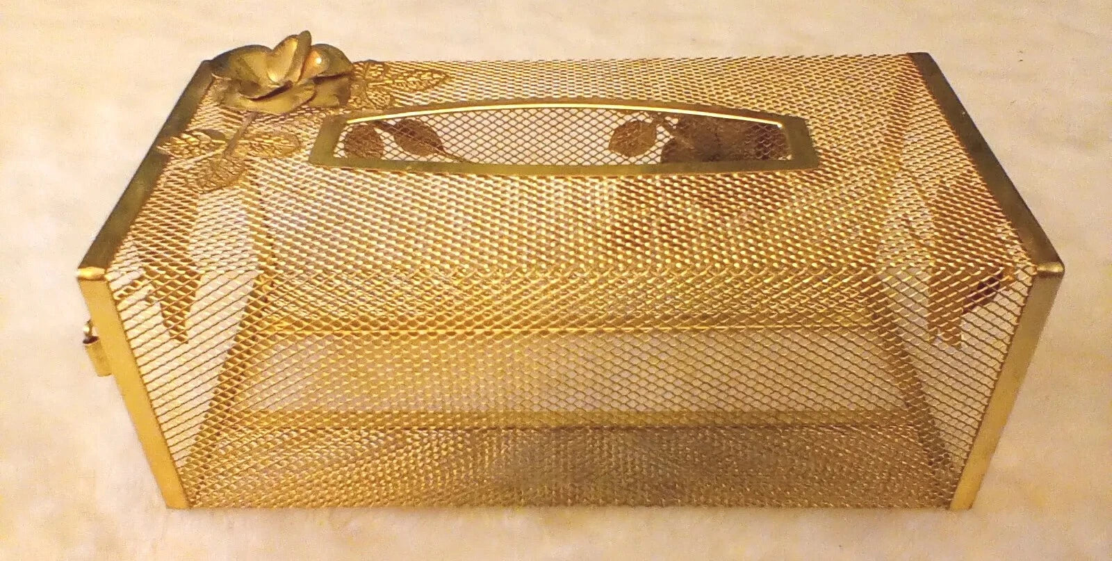 VINTAGE HOLLYWOOD REGENCY GOLD METAL FLOWERS TISSUE BOX HOLDER 10"x5" x4" | eBay