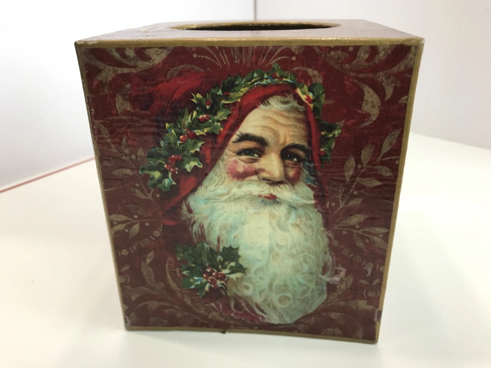Marye Kelley Christmas Tissue Box Cover Santa Face w/Holly............a7 | eBay