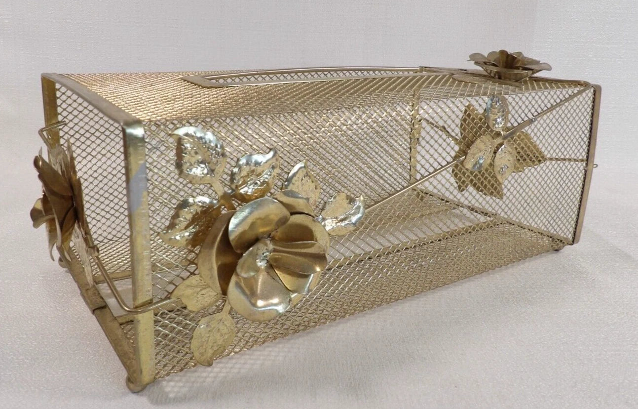 Vintage Tissue Box Holder Gold Color Metal Mesh w/Roses Hollywood Regency Style | eBay