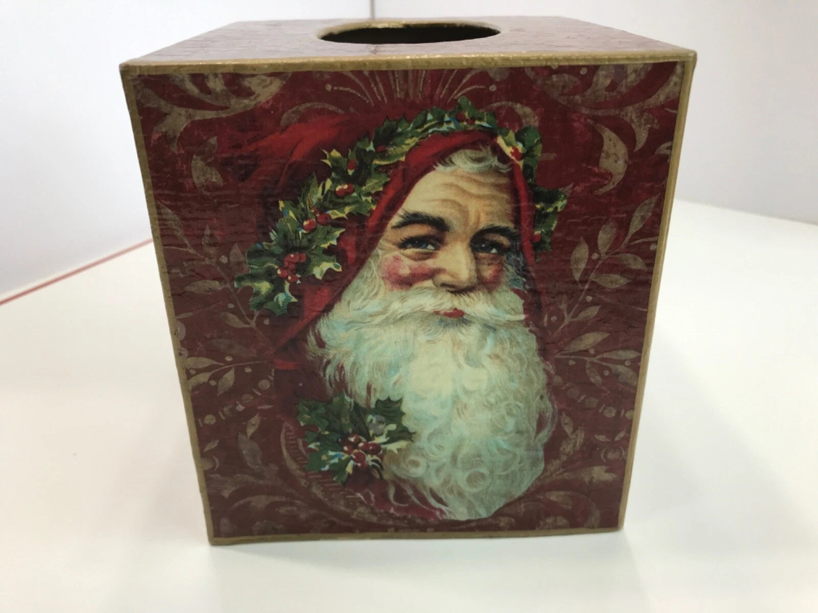 Marye Kelley Christmas Tissue Box Cover Santa Face w/Holly............a7 | eBay
