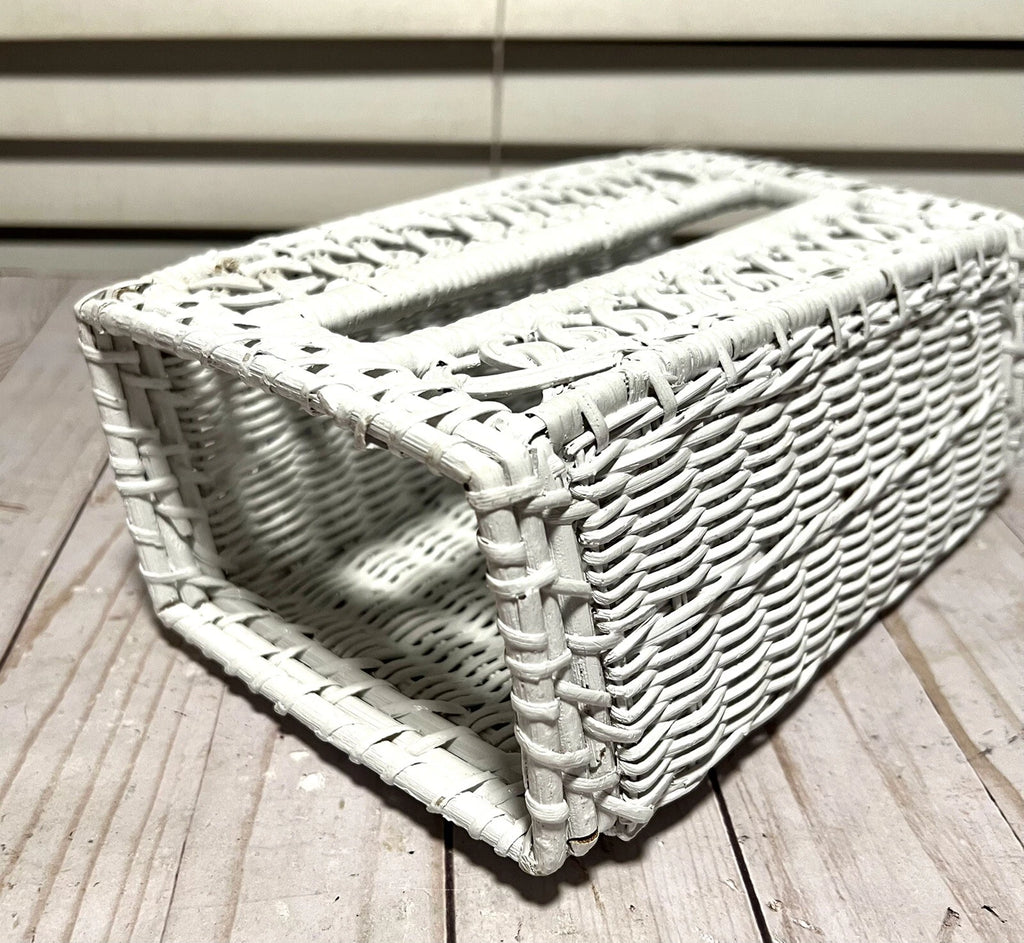 Vintage Woven Wicker Rattan White Tissue Box Cover Farmhouse Style 10x5 | eBay