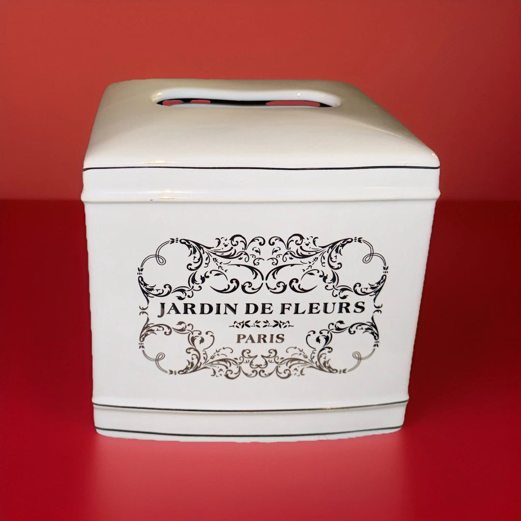 Porcelain Tissue Box Cover “JARDIN DE FLEURS PARIS”-White-EUC | eBay