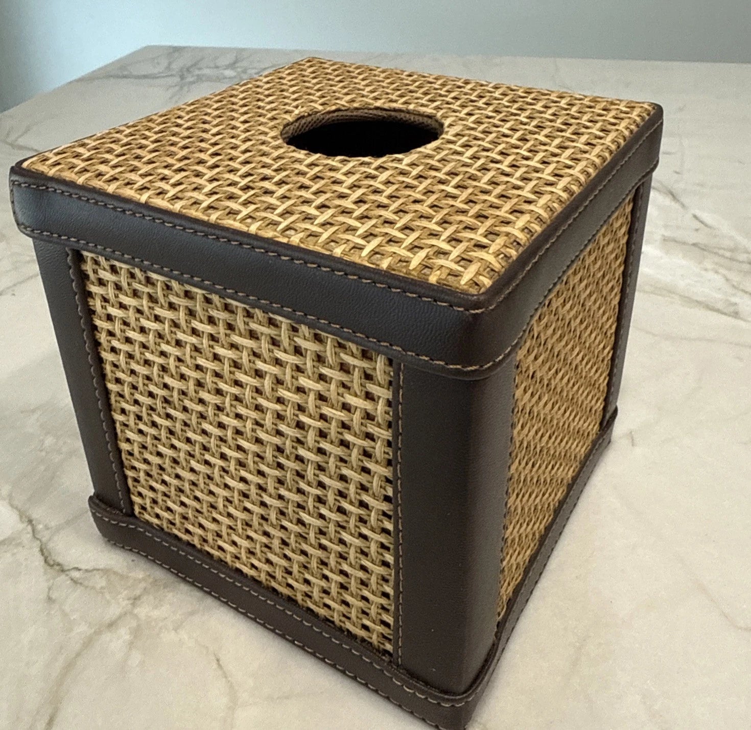 Wicker Leather Square Tissue Box Holder VINTAGE | eBay