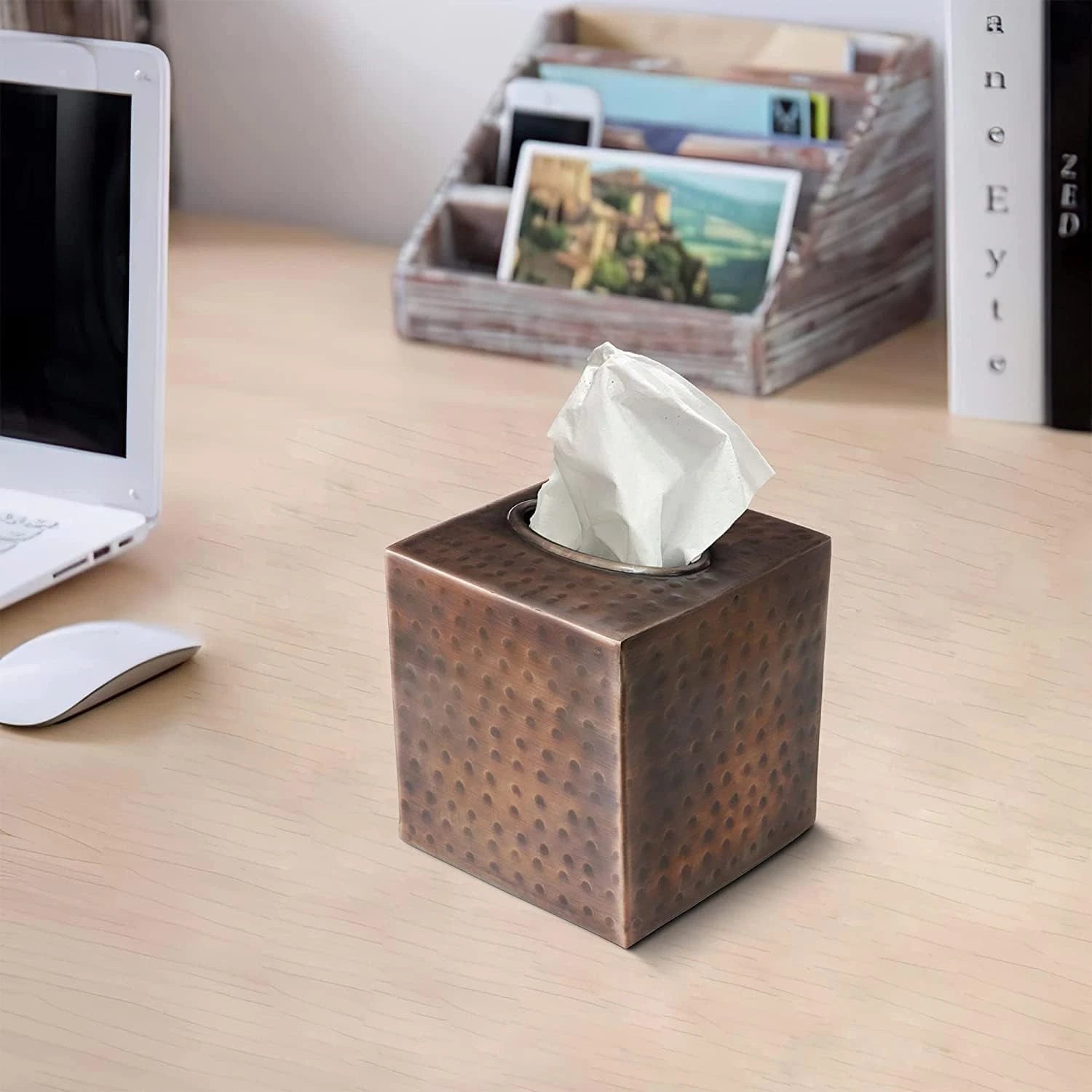 Hand Hammered Tissue Box Cover Square, Antique Copper Tissue Holder for Bathroom | eBay